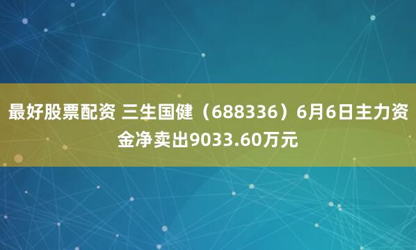 最好股票配资 三生国健（688336）6月6日主力资金净卖出9033.60万元