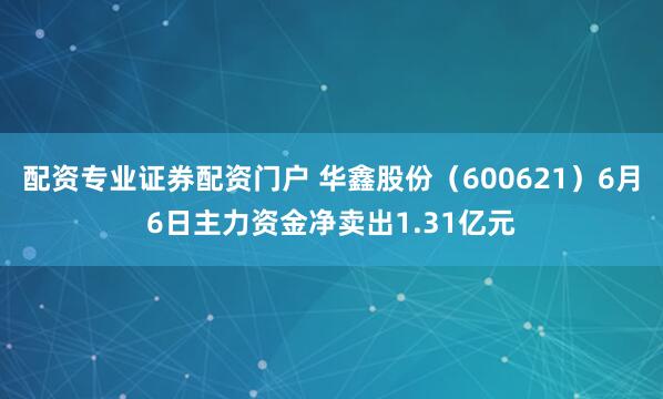 配资专业证券配资门户 华鑫股份（600621）6月6日主力资金净卖出1.31亿元